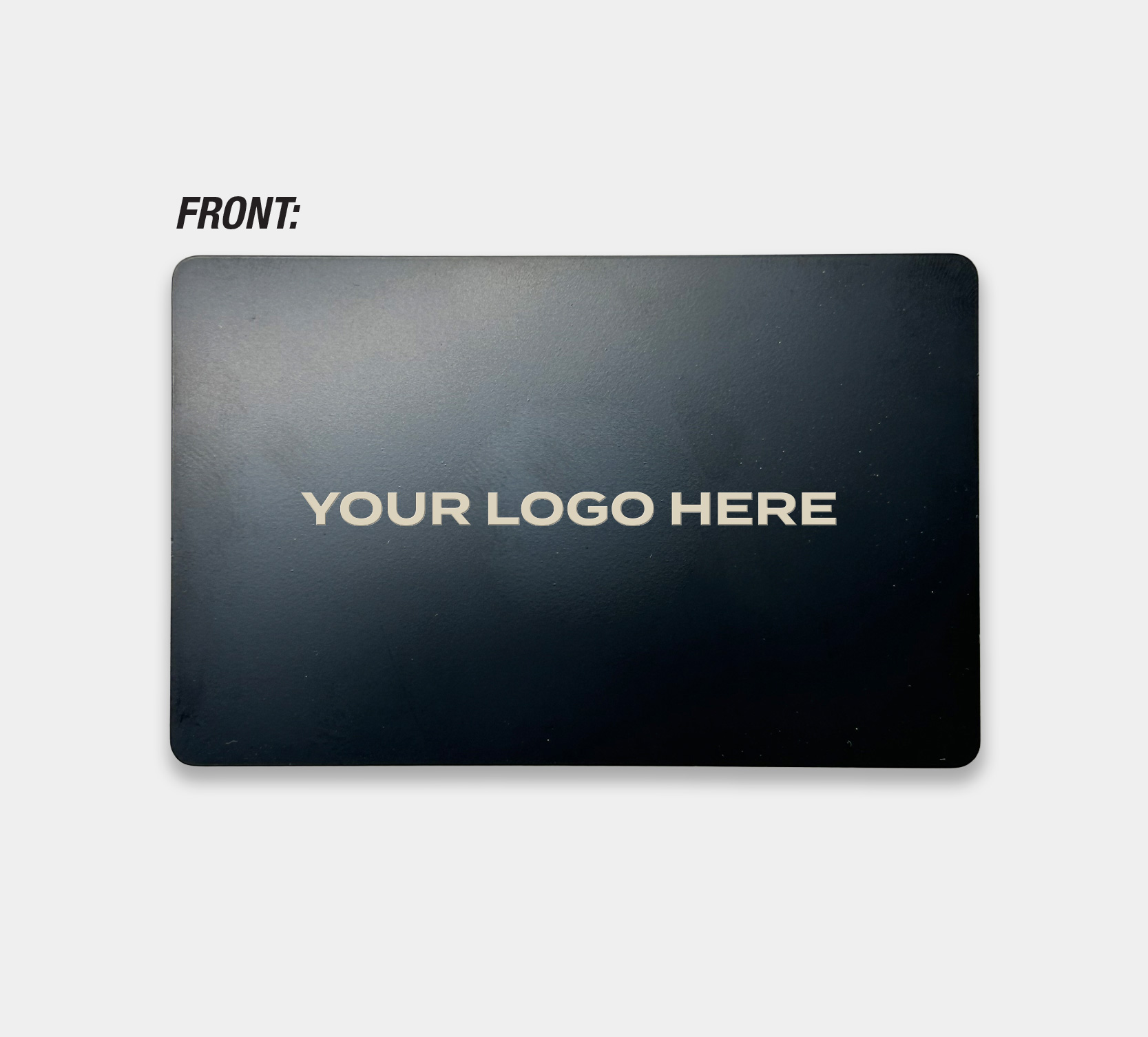 Image showing front of Black metal NFC business card with Your logo here engraved