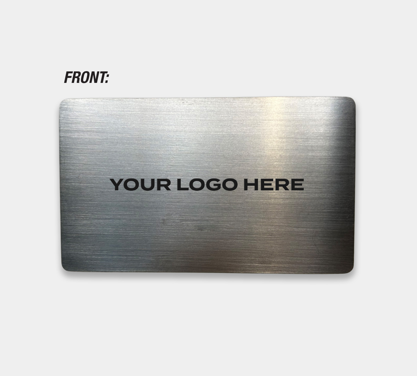 Image showing front of silver metal NFC business card with Your logo here