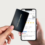 image showing NFC business card tapping on to a mobile phone with google reviews
