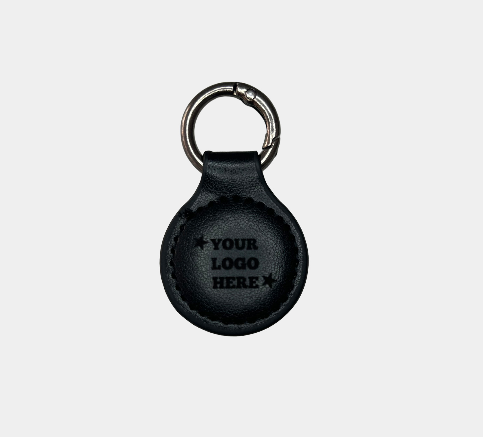 Black Leather NFC enabled key ring with Your Logo Here engraved