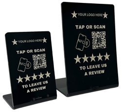image showing Small and regular size NFC QR Code black table stand
